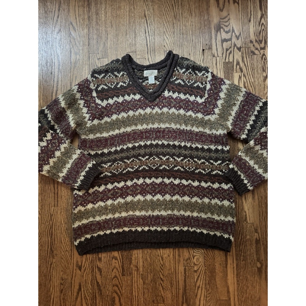 St Johns Bay 2X Fair Isle Sweater V Neck Nordic Chunky Knit Pullover